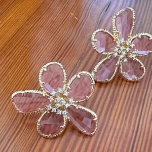 Anthropologie Gold-Tone Earrings with Pink Petals NWOT